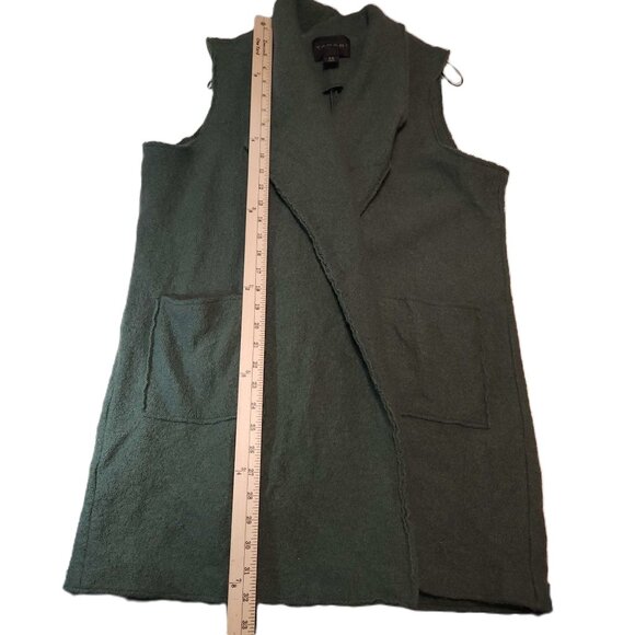 Tahari wool blend long duster vest Women's 1X cardigan olive / army green warm - Picture 7 of 16
